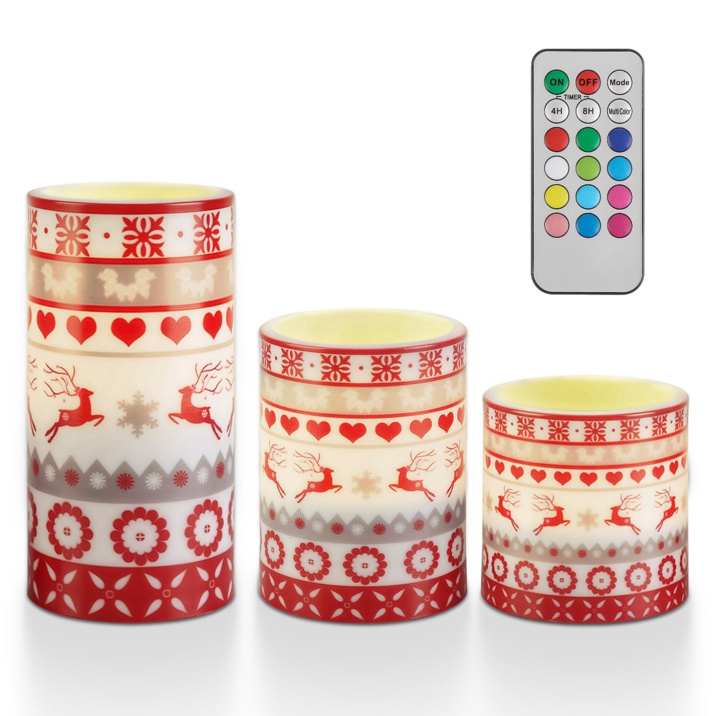 3Pack Christmas Flameless LED Candles Deer Flickering Candle Lights Pillar Candles With 3 Lighting Modes Timer Remote Control