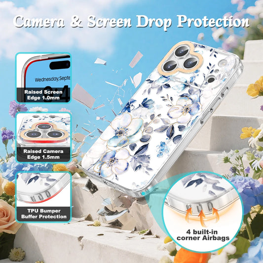 Flower Case for Iphone 17 Pro Max 6.9'' 2025, Cute Floral Cover with Screen Protector for Girls/Women-Rosa Chinensis