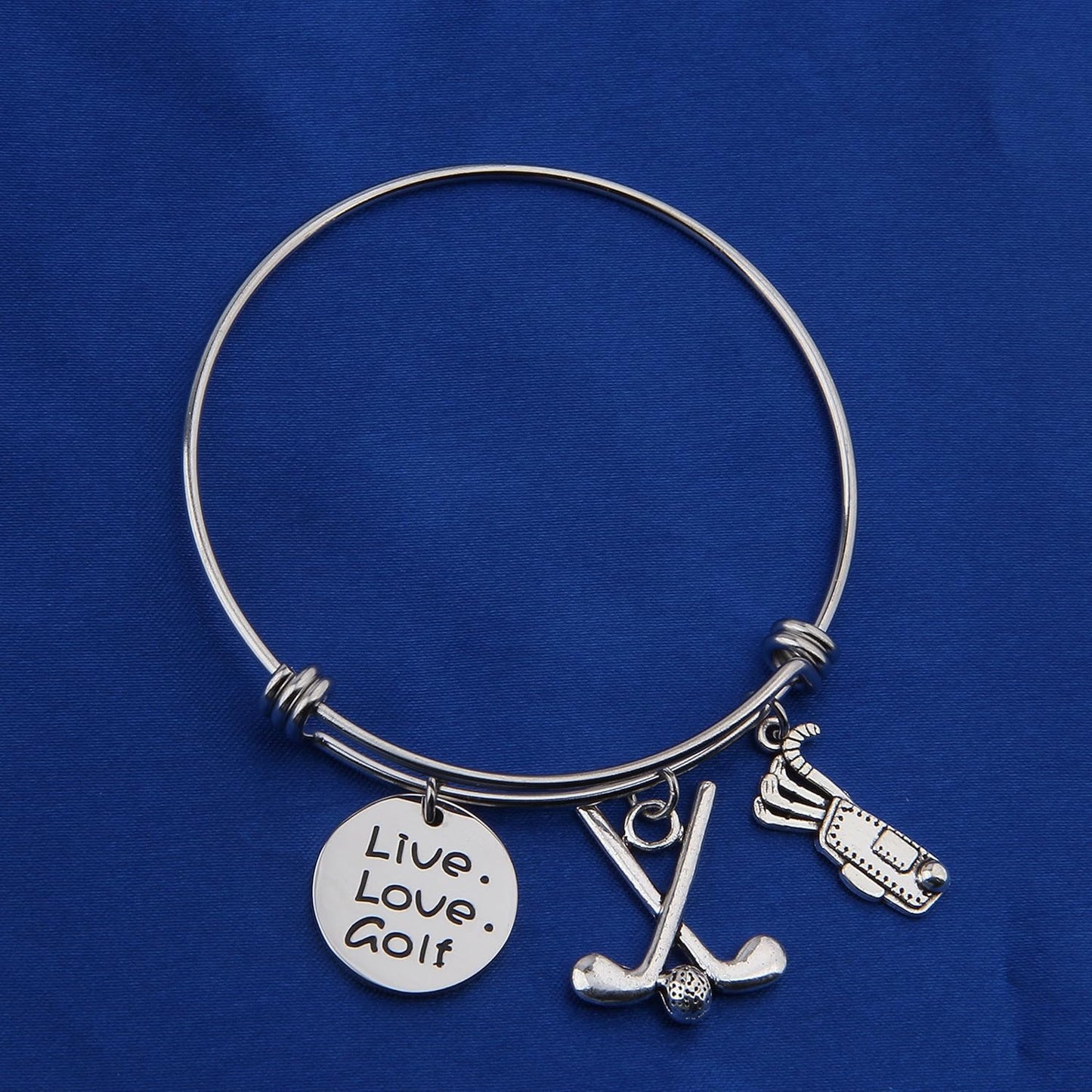 Golf Bracelet Live Love Golf Expandable Charm Bracelet Golf Jewelry Gift for Golf Lover/Golf Club/Golf Team(Silver)