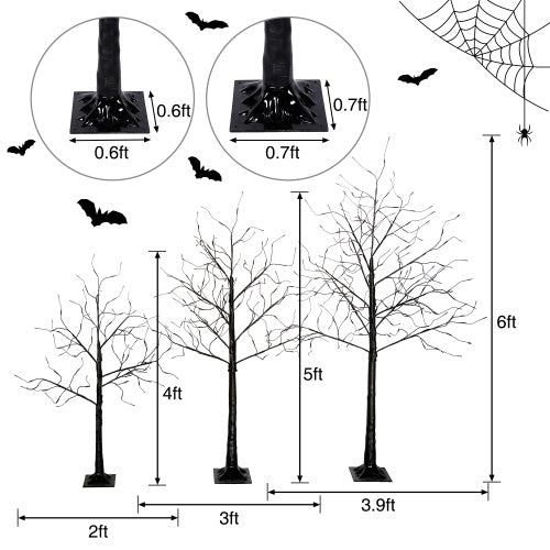 Halloween Spooky Trees with Purple Lights - 3 Pack 4FT 5FT 6FT Black Trees