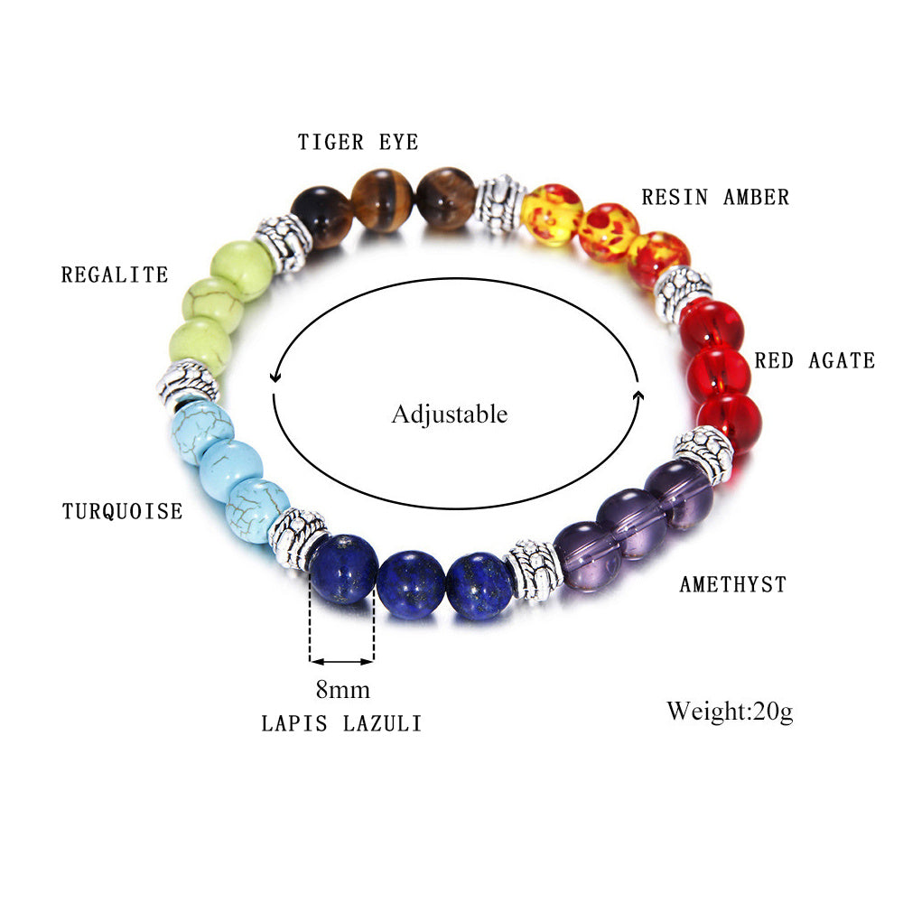 7 Chakra Bracelet - Natural Stone Energy Healing Yoga Bracelet | Colorful Crystal Meditation Gift