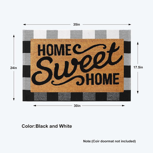 Front Door Mat Buffalo Plaid Outdoor Rug 24"X35" Black and White Checkered Rug Farmhouse Front Porch Rug Decor Cotton Woven Washable Layered Doormats for Front Door Outdoor Entrance