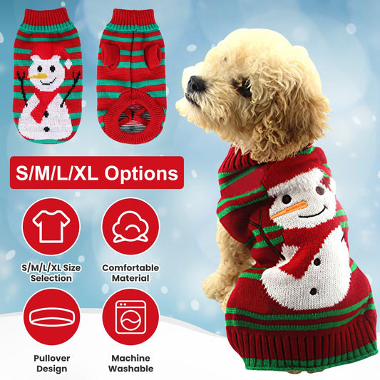 2 Patterns 4 Sizes Option-- 1Pc Pet Christmas Turtleneck Sweater Dog Cat Christmas Clothes Snowman Stripes Costume Winter Holiday Sweater For Small Medium Kitten Puppy Cats Dogs