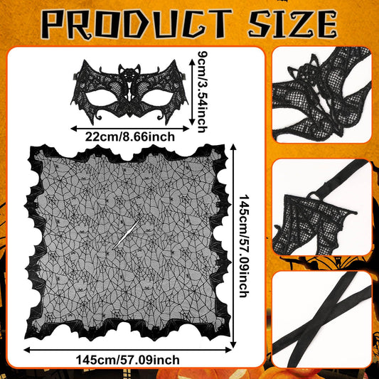 Halloween Bat Spider Web Poncho Set - 2 Piece Women's Costume