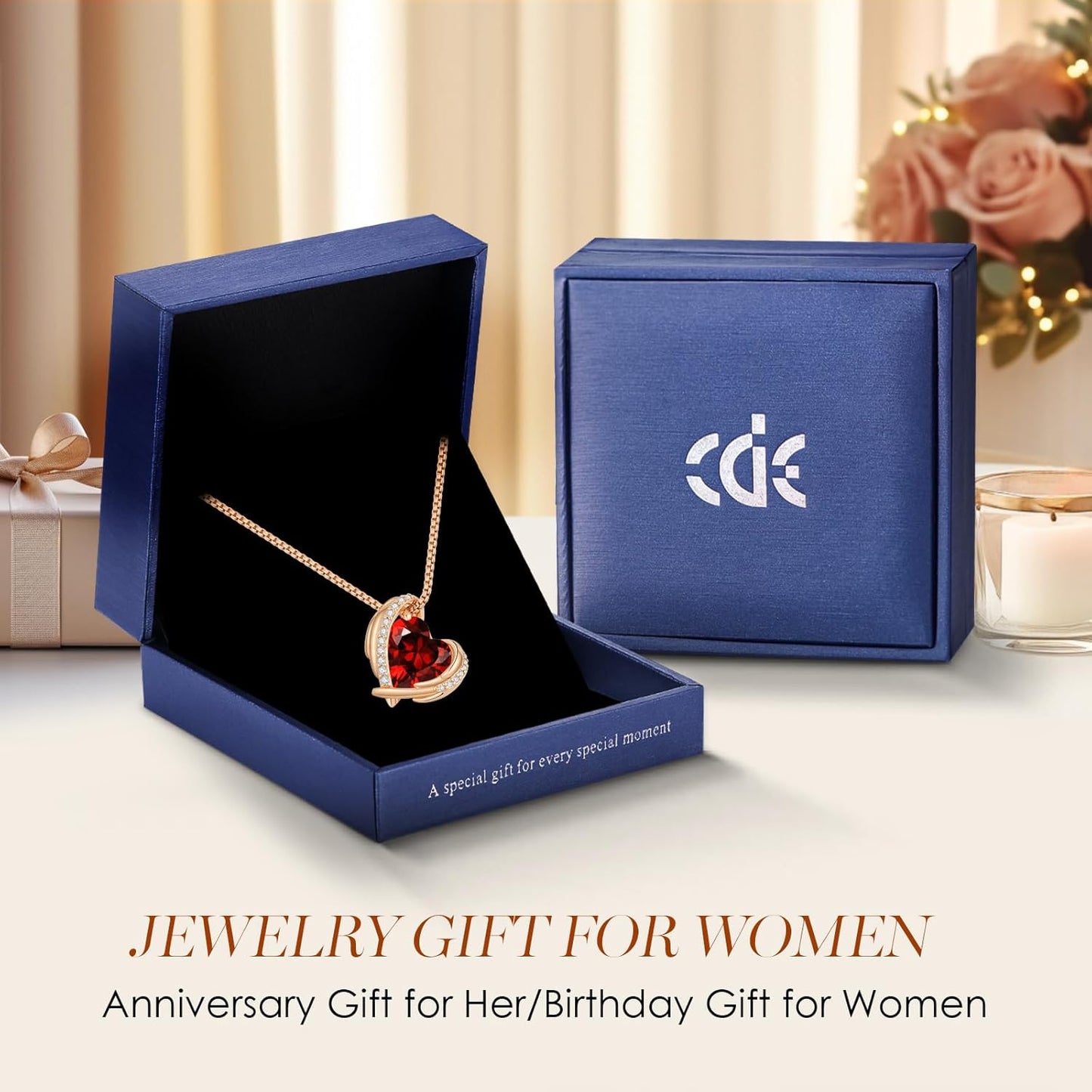 Mothers Day Gifts for Mom,Love Heart Pendant Necklaces for Women, Silver Tone Rose Gold Tone Birthstone Jewelry Gifts for Wife Her