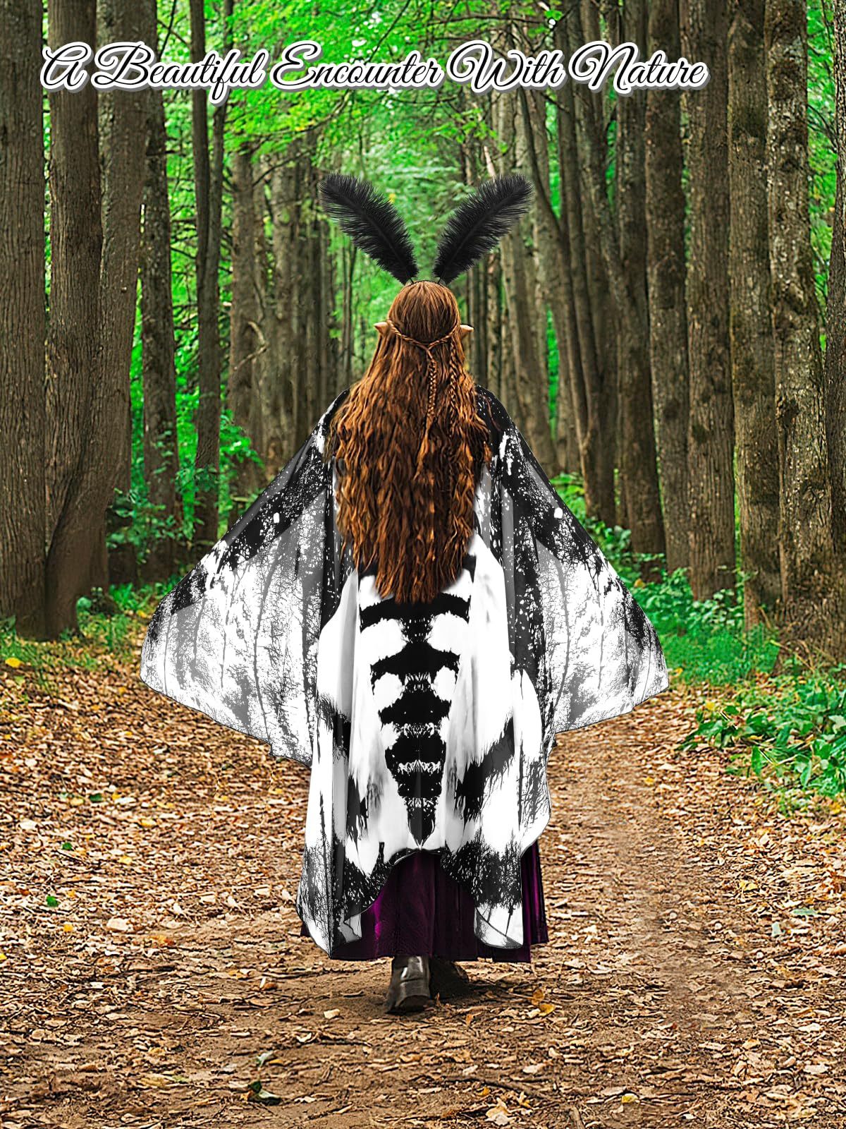 3 Pcs Moth Butterfly Wings Cape Set Costume Moth Wings Moth Cape With Headband Lace Mask For Halloween-Ban On Selling On Amazon