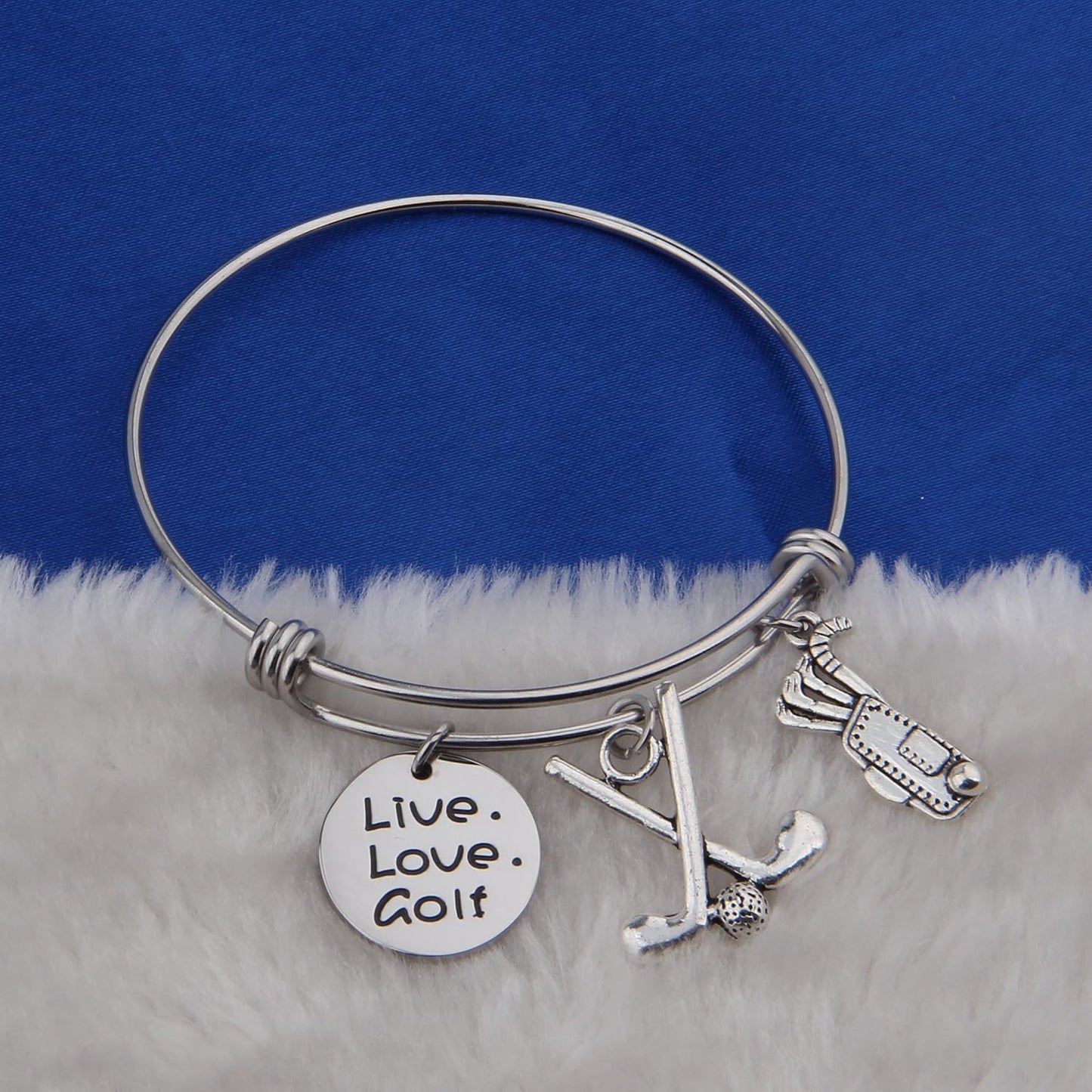 Golf Bracelet Live Love Golf Expandable Charm Bracelet Golf Jewelry Gift for Golf Lover/Golf Club/Golf Team(Silver)