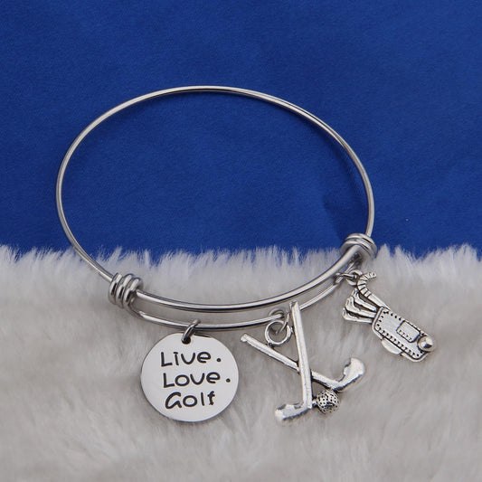 Golf Bracelet Live Love Golf Expandable Charm Bracelet Golf Jewelry Gift for Golf Lover/Golf Club/Golf Team(Silver)