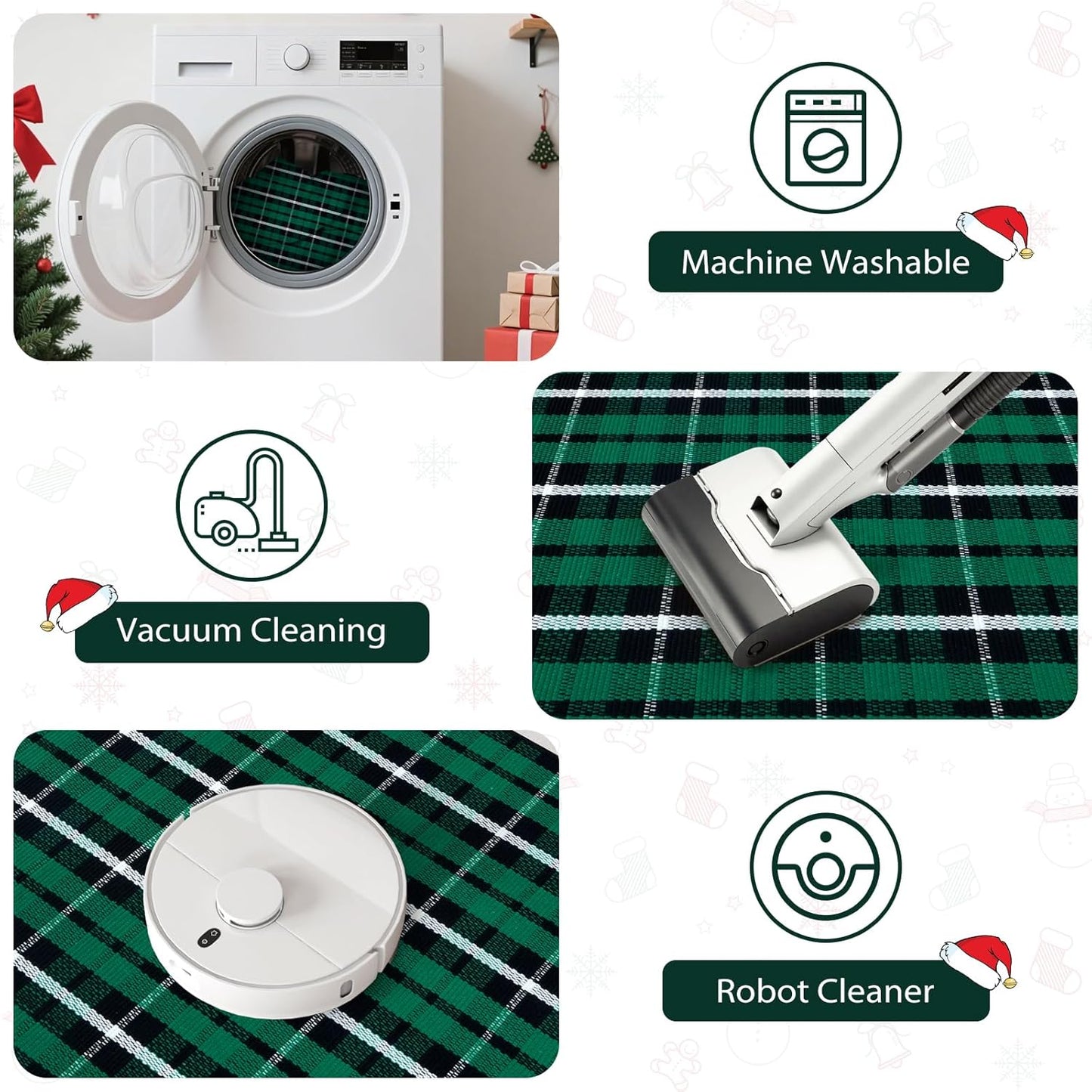 Christmas Outdoor Rug 2X3, Buffalo Plaid Green and Black Checkered Entryway Rug, Washable Front Porch Door Mat Layered Doormat, Small Rug for Bathroom Xmas Holiday Decor