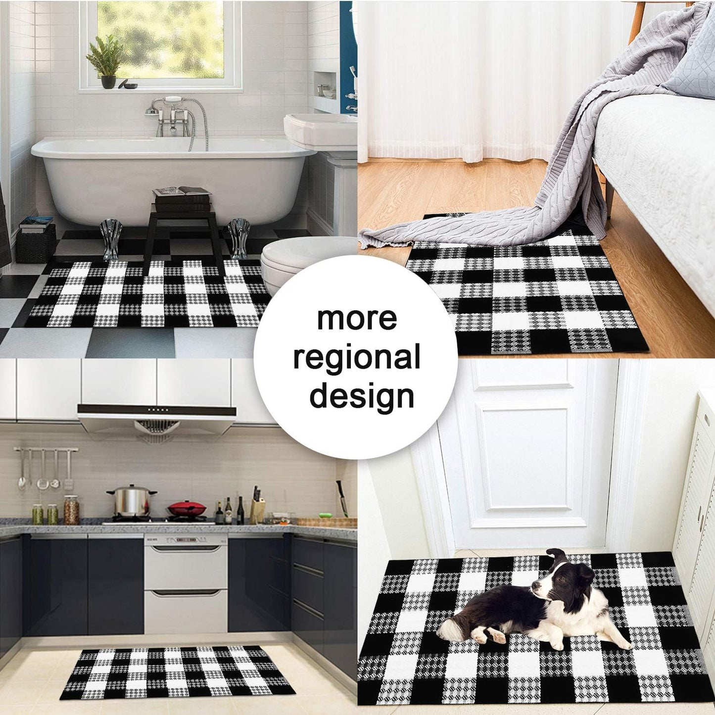 Cotton Buffalo Plaid Checkered Rug 24'' X 35'', Farmhouse Black/White Woven Outdoor Rugs Runner, Washable Layered Door Mats for Porch/Kitchen