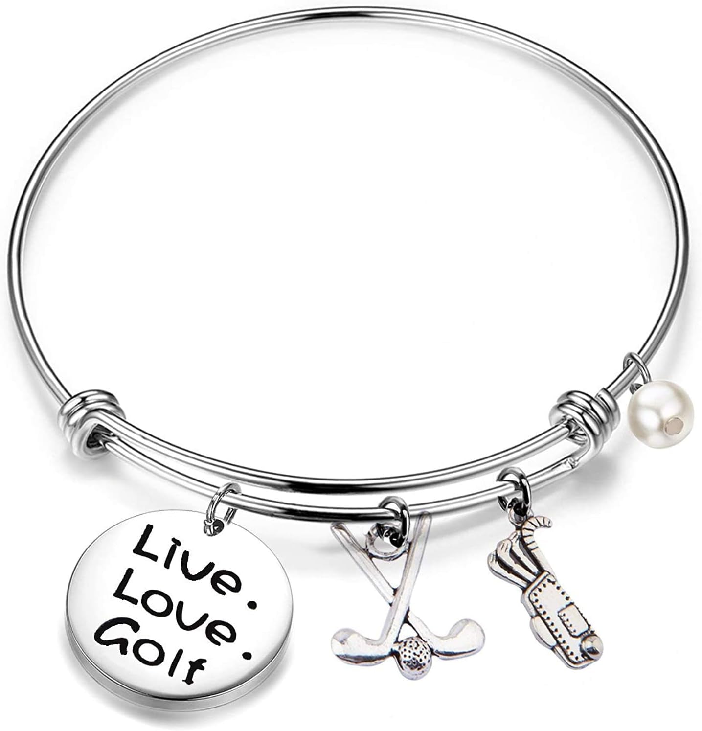 Golf Bracelet Live Love Golf Expandable Charm Bracelet Golf Jewelry Gift for Golf Lover/Golf Club/Golf Team(Silver)