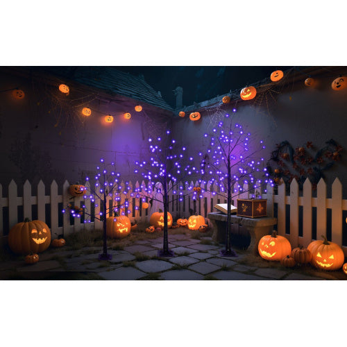Halloween Spooky Trees with Purple Lights - 3 Pack 4FT 5FT 6FT Black Trees