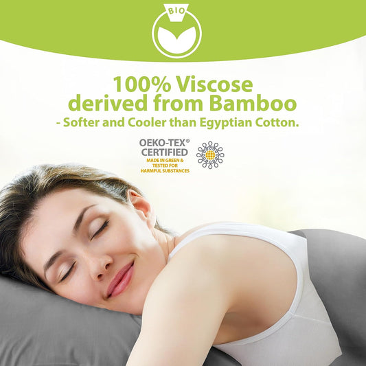 4Pcs - 100% Viscose Derived from Bamboo Sheets Full Size Sheets Set - Super Soft Viscose Bamboo Cooling Sheets for Hot Sleepers - up to 16’’ Deep Pocket - Luxury Series Full Sheet Set (S Gray)