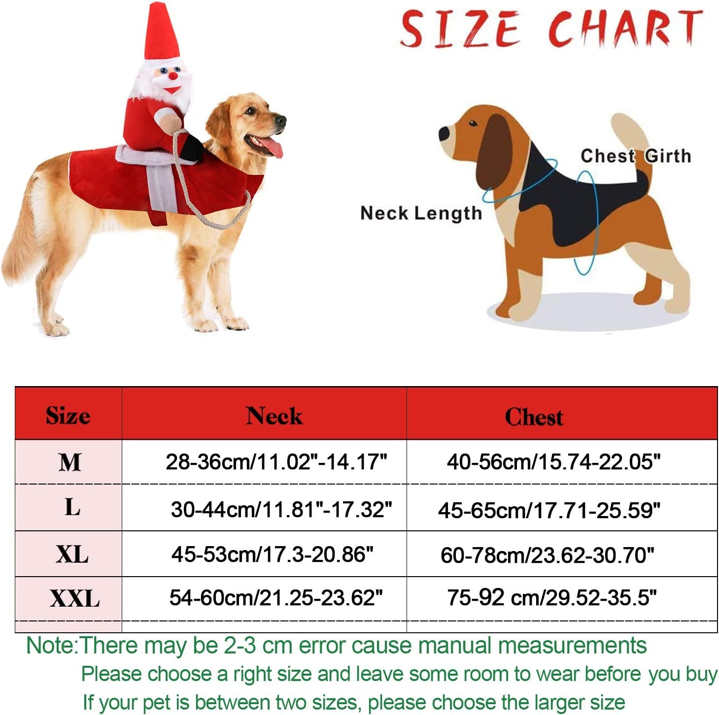 Christmas Dog Santa Claus Costume, Funny Pet Cat Halloween Cosplay, Riding, Red, Large, Polyester Cotton, Easy to Clean, Adjustable, Comfortable, Water Resistant, All Breeds, All Life Stages