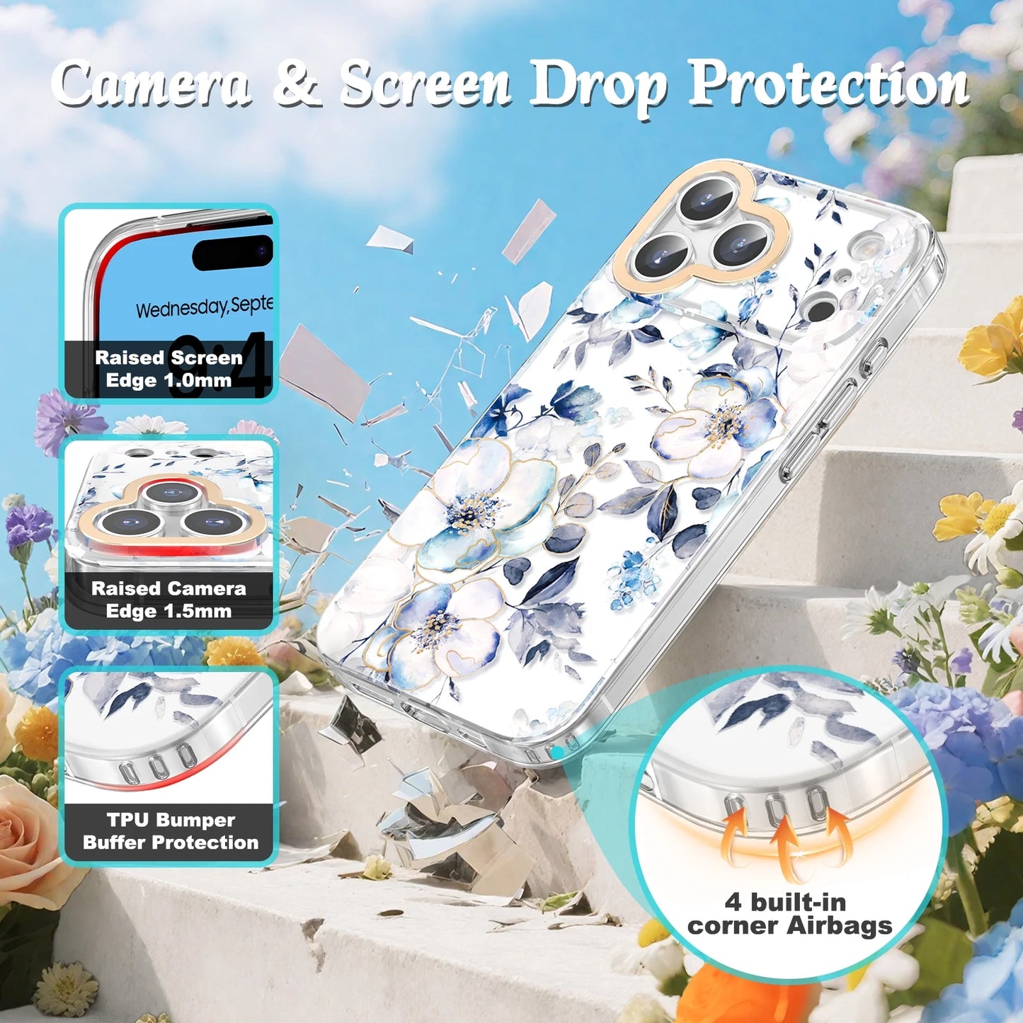 Flower Case for Iphone 17 Pro Max 6.9'' 2025, Cute Floral Cover with Screen Protector for Girls/Women-Rosa Chinensis