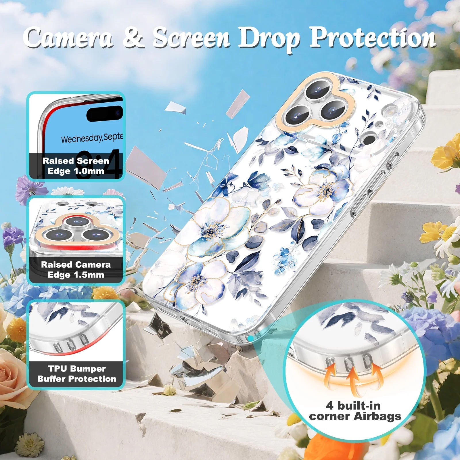 Flower Case for Iphone 17 Pro Max 6.9'' 2025, Cute Floral Cover with Screen Protector for Girls/Women-Rosa Chinensis