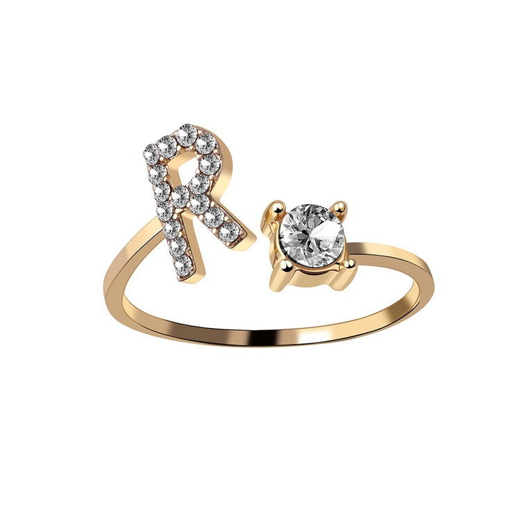 Personalized Initial Letter Ring - Adjustable A-Z Alphabet Ring with Zirconia | Gift for Women