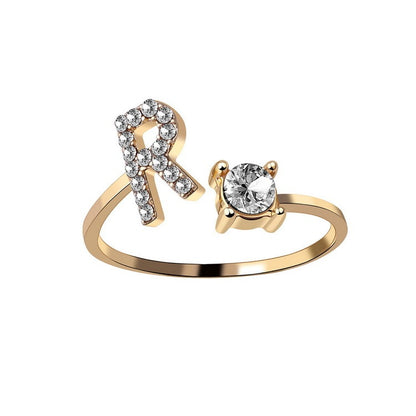 Personalized Initial Letter Ring - Adjustable A-Z Alphabet Ring with Zirconia | Gift for Women