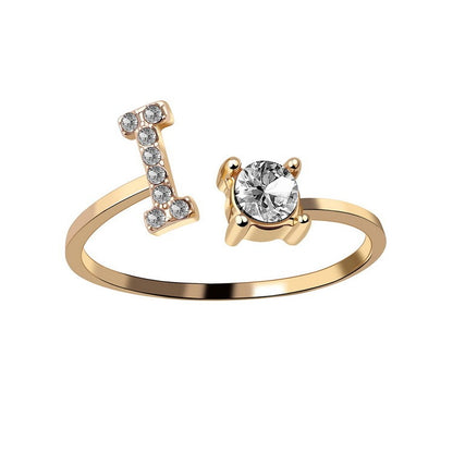 Personalized Initial Letter Ring - Adjustable A-Z Alphabet Ring with Zirconia | Gift for Women