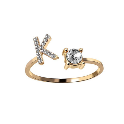 Personalized Initial Letter Ring - Adjustable A-Z Alphabet Ring with Zirconia | Gift for Women