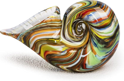 Glass Nautilus Conch Figurines, Hand Blown Seashell Art, Multicolor Glass Sculpture Beautiful Home Decor, Crystal Paperweight