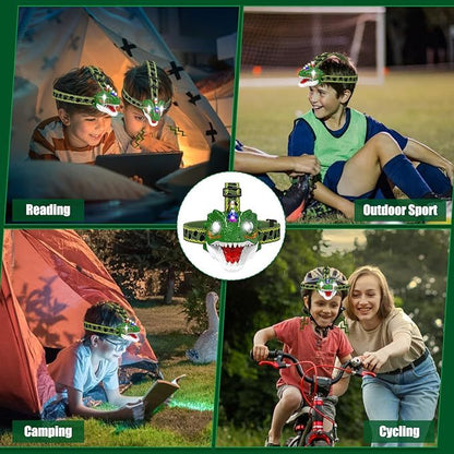 Kids Dinosaur Headlamp with Light & Music - Fun LED Headlight for Children's Parties & Outdoor Adventures