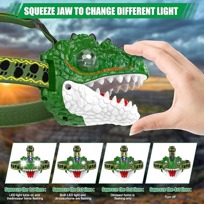Kids Dinosaur Headlamp with Light & Music - Fun LED Headlight for Children's Parties & Outdoor Adventures