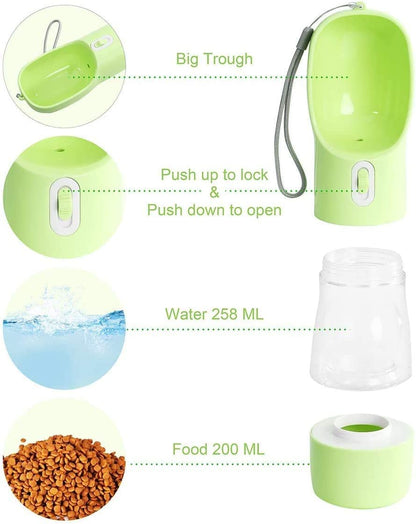 Outdoor Dog Water Bottle Dispenser - Leak Proof Bottles for Dogs on the Go with Food Container Multifunctional Travel Outdoor（Green）