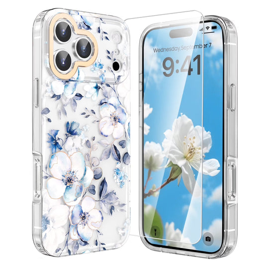 Flower Case for Iphone 17 Pro Max 6.9'' 2025, Cute Floral Cover with Screen Protector for Girls/Women-Rosa Chinensis