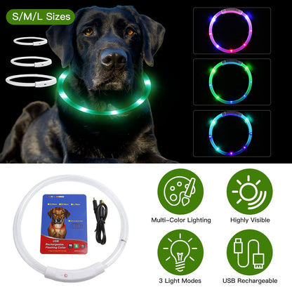 USB Rechargeable LED Dog Collar - Multi-Color Safety Light for Night Walking
