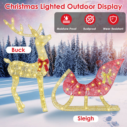 1Pc Lighted Christmas Reindeer & Sleigh Indoor Outdoor Christmas Decoration Christmas Lighted Display With 8 Lighting Modes