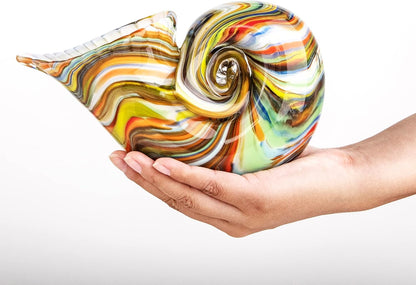 Glass Nautilus Conch Figurines, Hand Blown Seashell Art, Multicolor Glass Sculpture Beautiful Home Decor, Crystal Paperweight