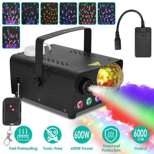 Halloween Fog Machine with RGB Disco Lights - 600W Professional Smoke Machine