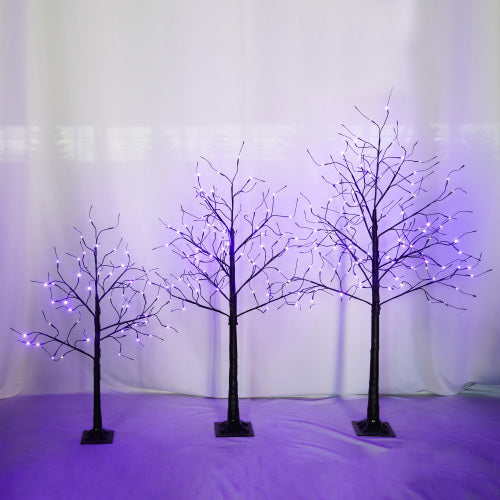 Halloween Spooky Trees with Purple Lights - 3 Pack 4FT 5FT 6FT Black Trees