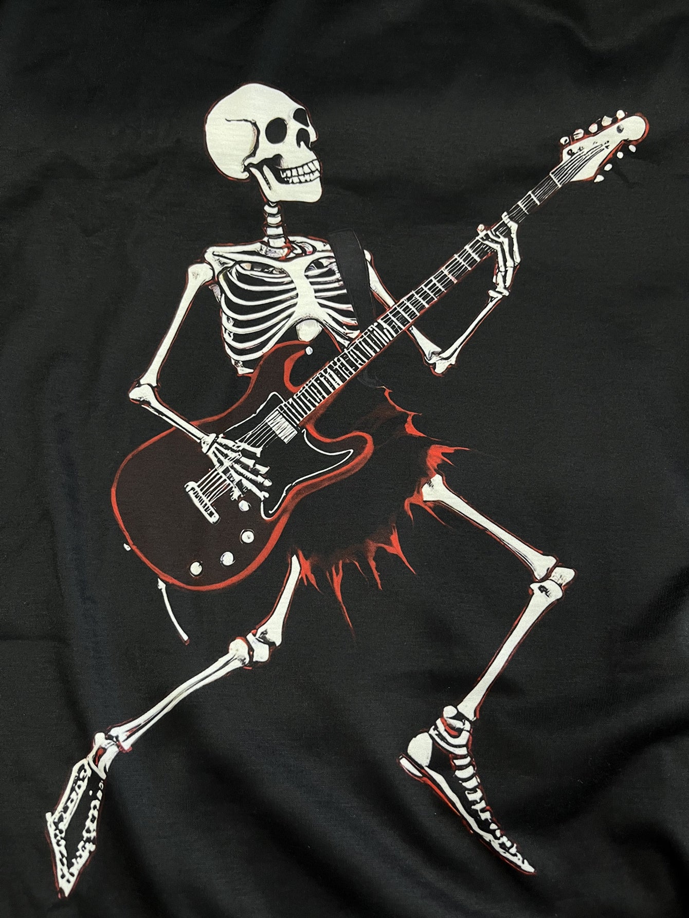Men's Skull Guitar Patterned Round Neck T-shirt, Summer Casual Streetwear, Casual And Halloween Party Wear
