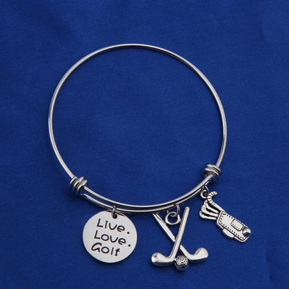 Golf Bracelet Live Love Golf Expandable Charm Bracelet Golf Jewelry Gift for Golf Lover/Golf Club/Golf Team（Silver）