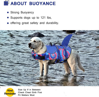 Dog Life Jacket - Pet Safety Vest for Swimming & Boating, Shark Life Jacket with Floatation, Dog Lifesavers Swimsuits for Small Medium Large Dogs (Blue Bandhnu, XL)