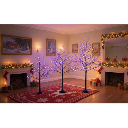 Halloween Spooky Trees with Purple Lights - 3 Pack 4FT 5FT 6FT Black Trees