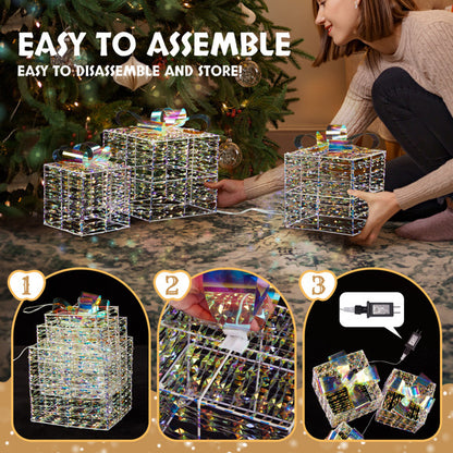 3pcs 7.5in-6.3in-5in Colorful Gift Box, Christmas Lighting Gift Box