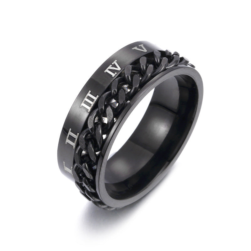 Titanium Spinner Ring - Roman Numeral Rotatable Chain Ring with Bottle Opener | Men's Punk Gift