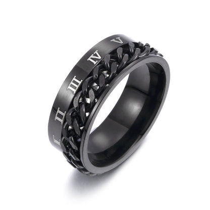 Titanium Spinner Ring - Roman Numeral Rotatable Chain Ring with Bottle Opener | Men's Punk Gift
