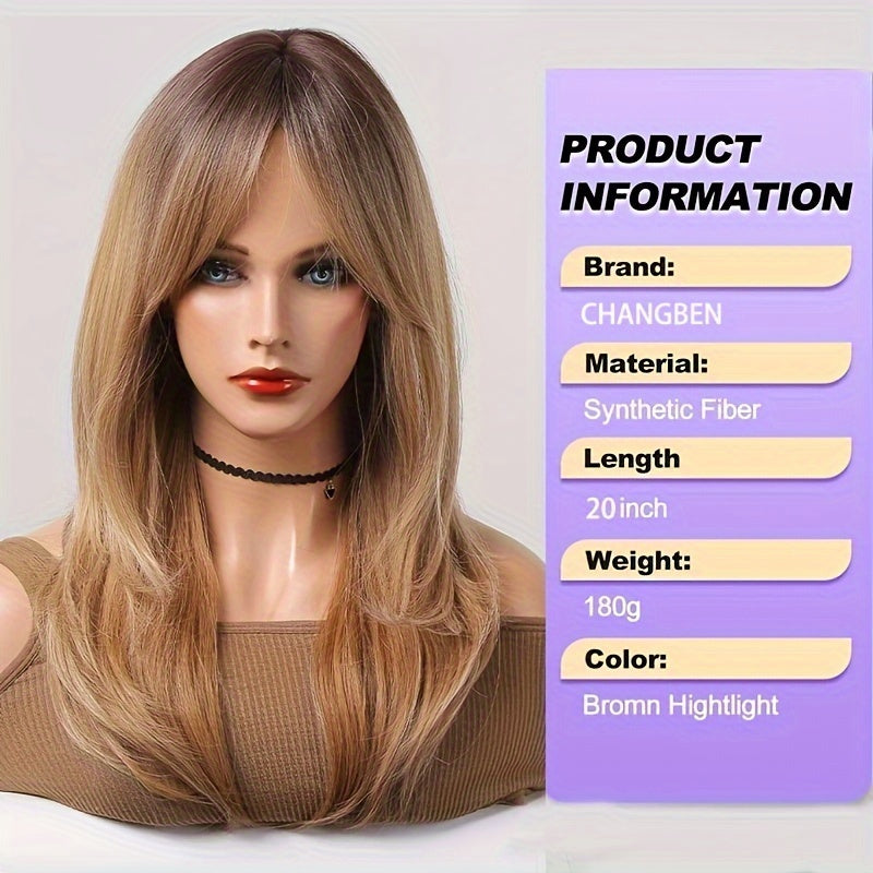 Long Curly Wig with Bangs - Heat Resistant Synthetic Hair 20 Inch