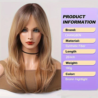 Long Curly Wig with Bangs - Heat Resistant Synthetic Hair 20 Inch