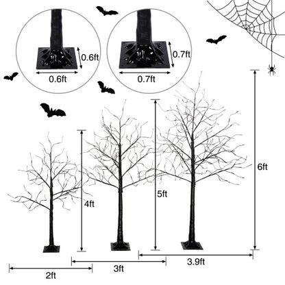 Halloween Spooky Trees with Purple Lights - 3 Pack 4FT 5FT 6FT Black Trees
