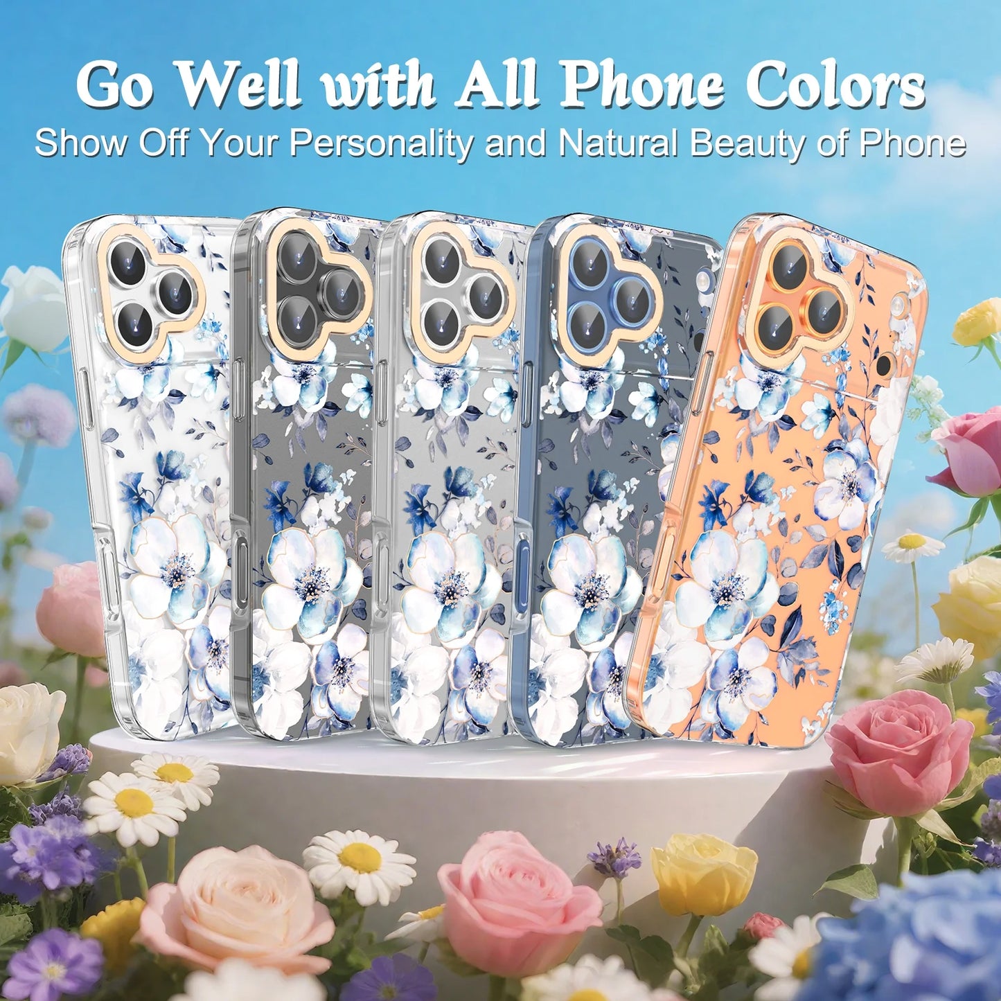 Flower Case for Iphone 17 Pro Max 6.9'' 2025, Cute Floral Cover with Screen Protector for Girls/Women-Rosa Chinensis