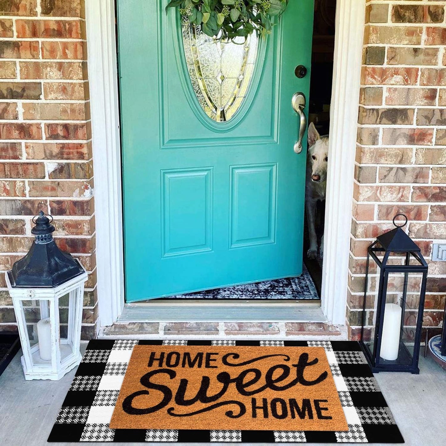 Cotton Buffalo Plaid Checkered Rug 24'' X 35'',  Farmhouse Black/White Woven Outdoor Rugs Runner, Washable Layered Door Mats for Porch/Kitchen