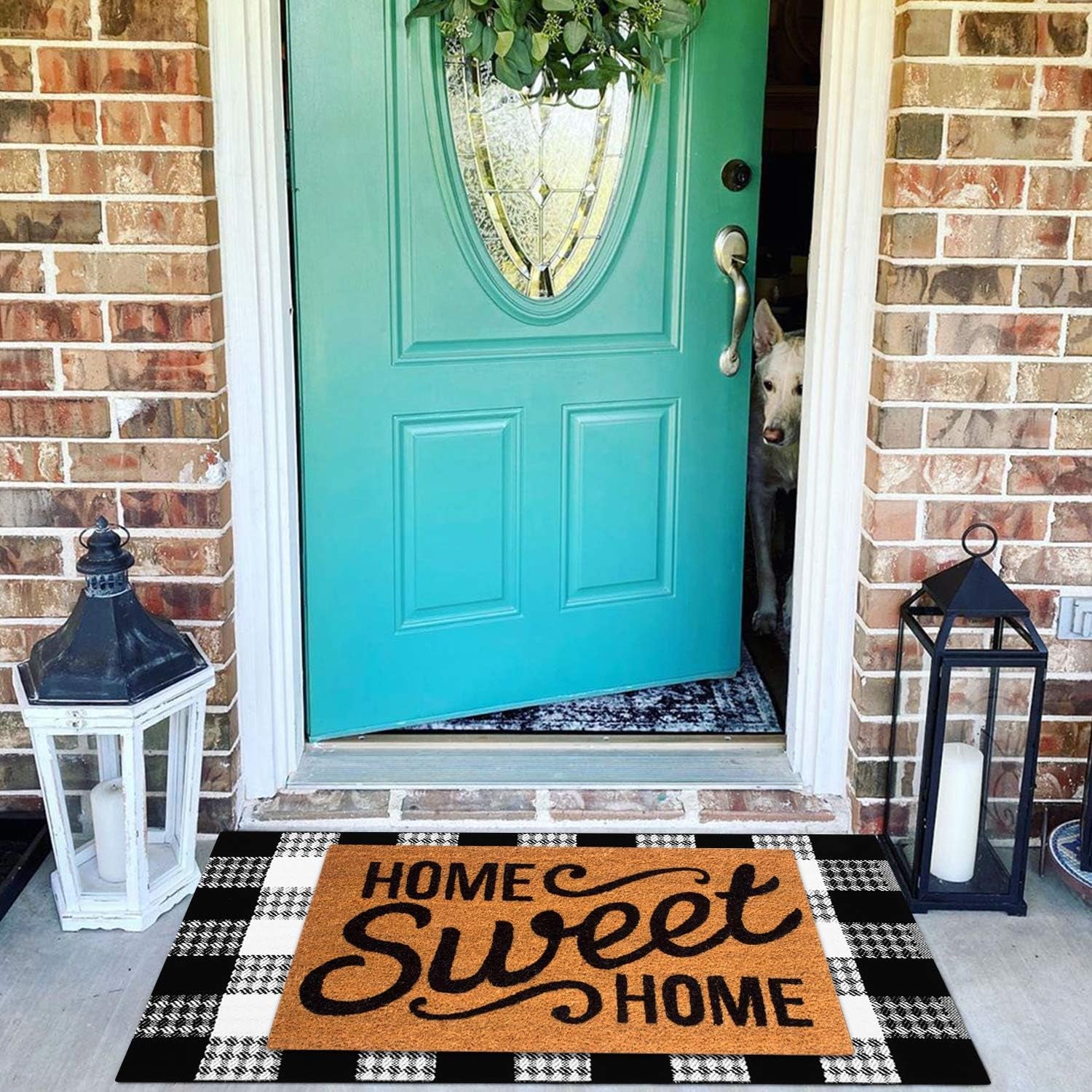 Cotton Buffalo Plaid Checkered Rug 24'' X 35'',  Farmhouse Black/White Woven Outdoor Rugs Runner, Washable Layered Door Mats for Porch/Kitchen
