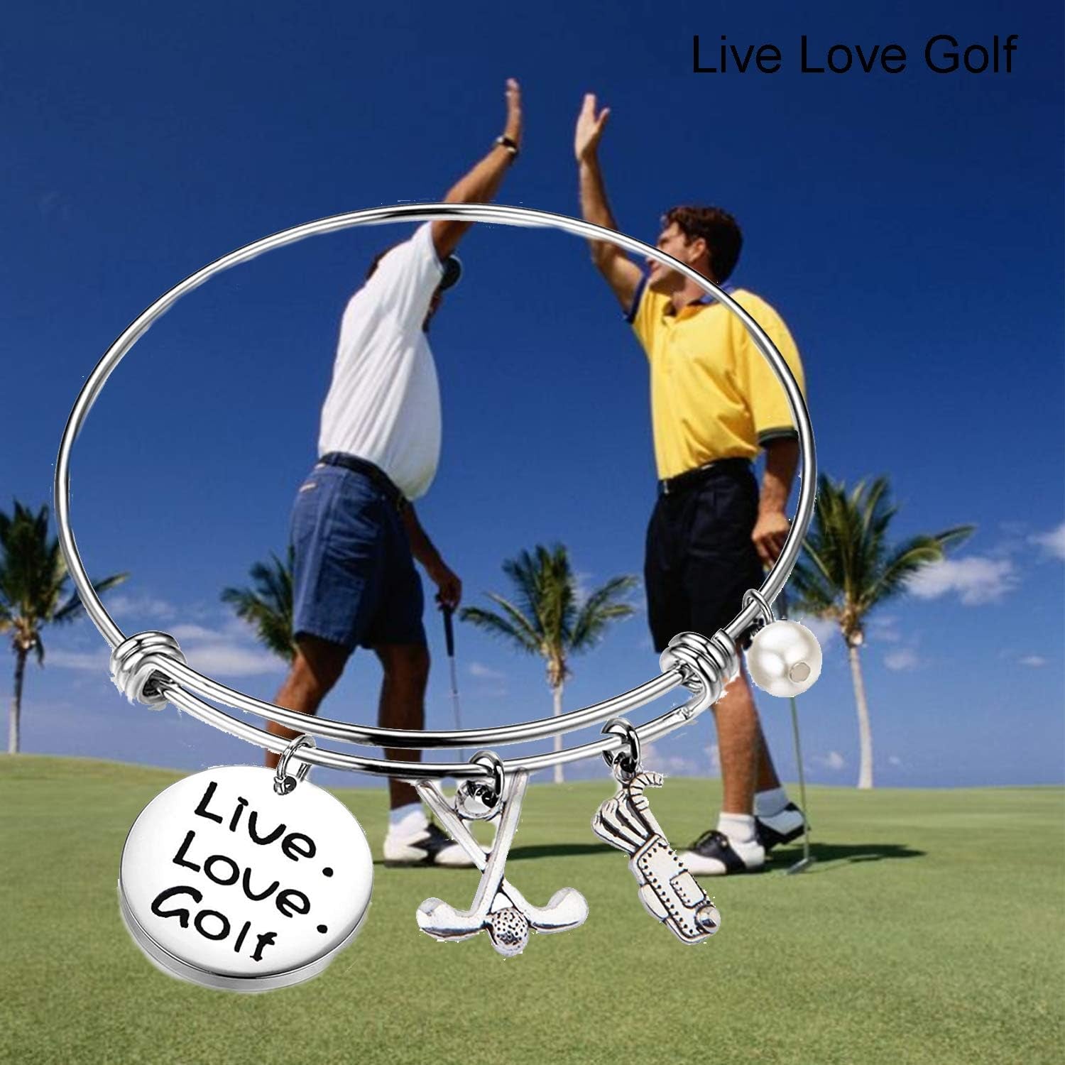 Golf Bracelet Live Love Golf Expandable Charm Bracelet Golf Jewelry Gift for Golf Lover/Golf Club/Golf Team（Silver）