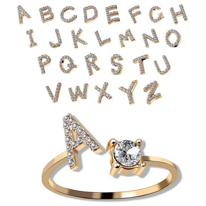 Personalized Initial Letter Ring - Adjustable A-Z Alphabet Ring with Zirconia | Gift for Women