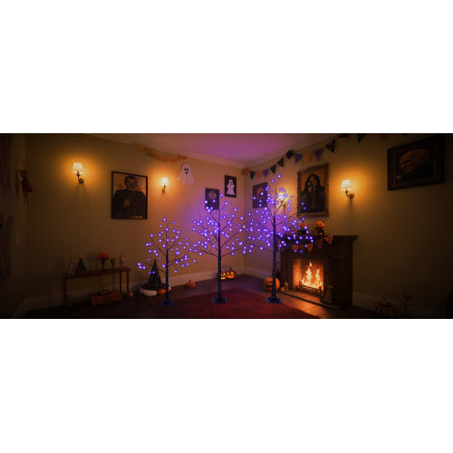 Halloween Spooky Trees with Purple Lights - 3 Pack 4FT 5FT 6FT Black Trees